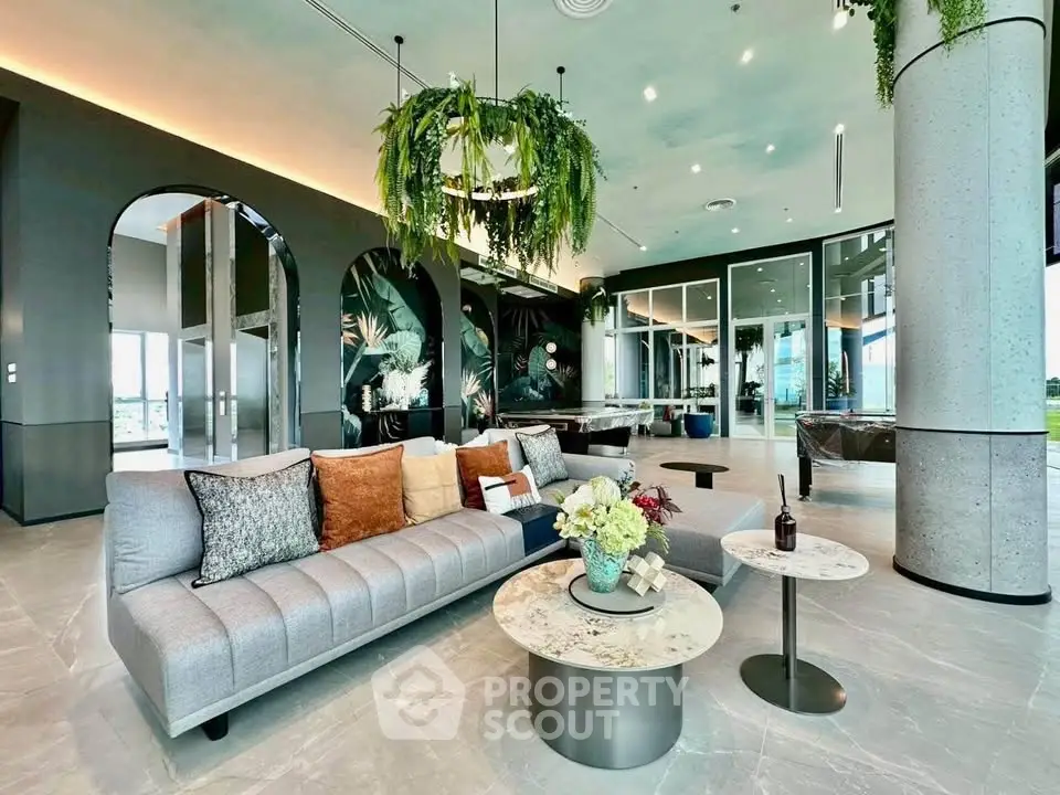 Luxurious modern living room with stylish decor and panoramic windows
