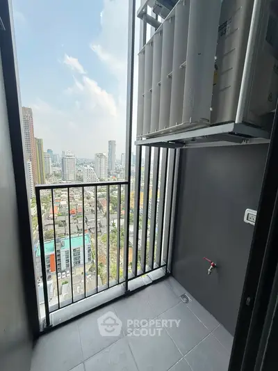 High-rise balcony with stunning cityscape view, perfect for urban living enthusiasts.