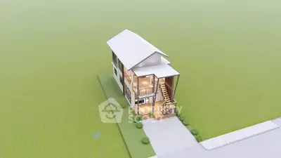 Modern architectural design of a two-story house with open interior layout and sleek exterior.