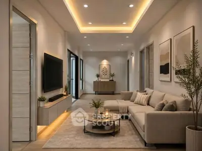 Elegant modern living room with cozy lighting and stylish decor