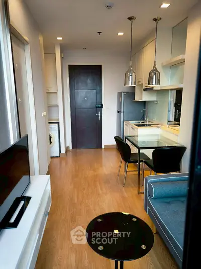 Modern apartment interior with open kitchen and stylish decor