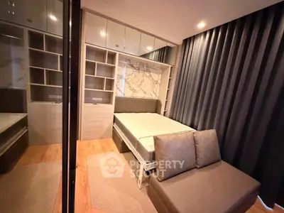 Modern bedroom with stylish decor and built-in storage solutions
