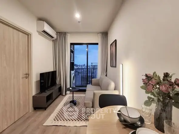 Modern living room with balcony view in stylish apartment