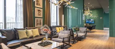 Luxurious modern living room with elegant decor and stunning city views