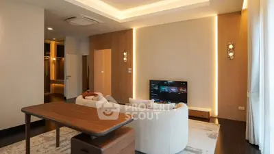 Luxurious modern living room with elegant lighting and stylish furniture