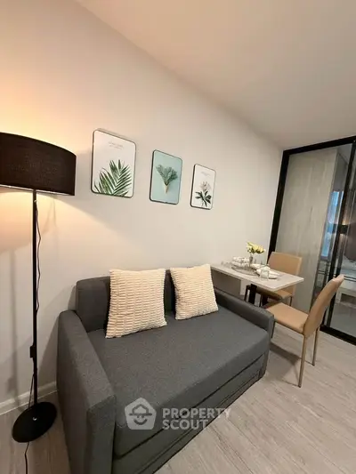 Modern living room with stylish decor and cozy seating area