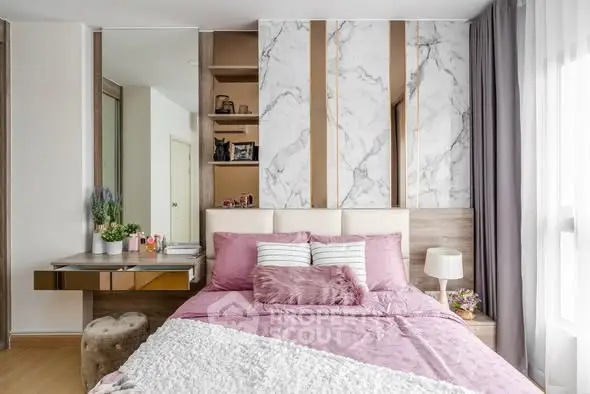 Stylish bedroom with modern decor and natural light