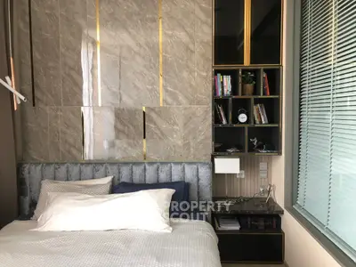 Luxurious bedroom with modern design and elegant marble accents