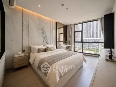 Luxurious modern bedroom with city view and elegant decor