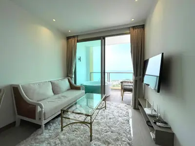 Luxurious living room with ocean view and modern decor