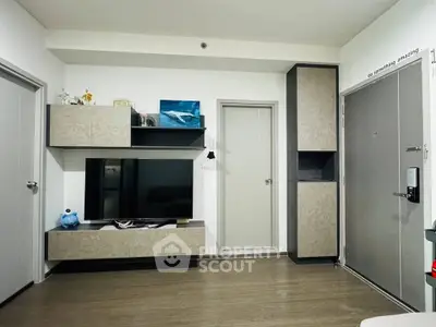 Modern living room with sleek TV unit and stylish decor