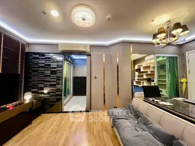 Luxurious modern living room with elegant lighting and stylish decor