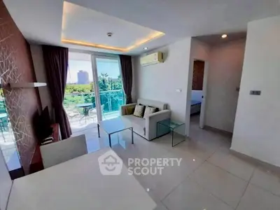 Modern living room with balcony view in stylish apartment