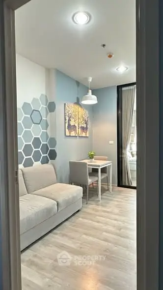 Modern living room with stylish decor and cozy seating area