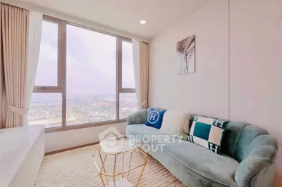 Stylish living room with panoramic city view and elegant decor