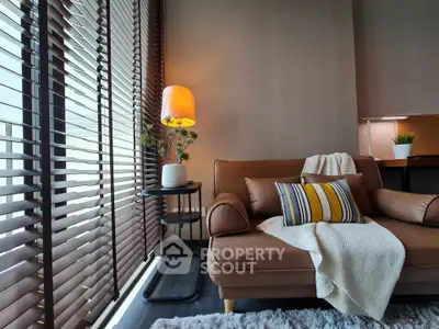 Stylish living room with cozy leather sofa and modern decor