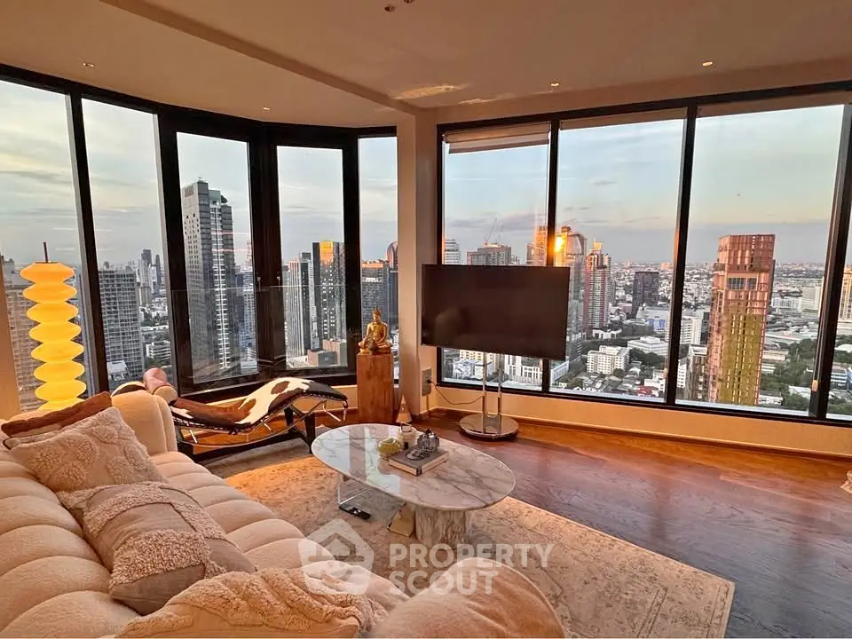 Luxurious living room with panoramic city views and elegant decor
