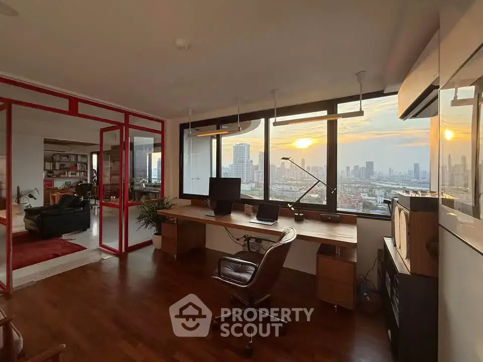 Stunning home office with panoramic city views and modern design