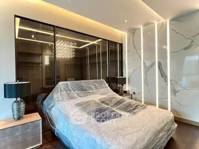 Luxurious modern bedroom with elegant lighting and sleek design