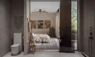 Luxurious modern bedroom with ensuite bathroom and garden view