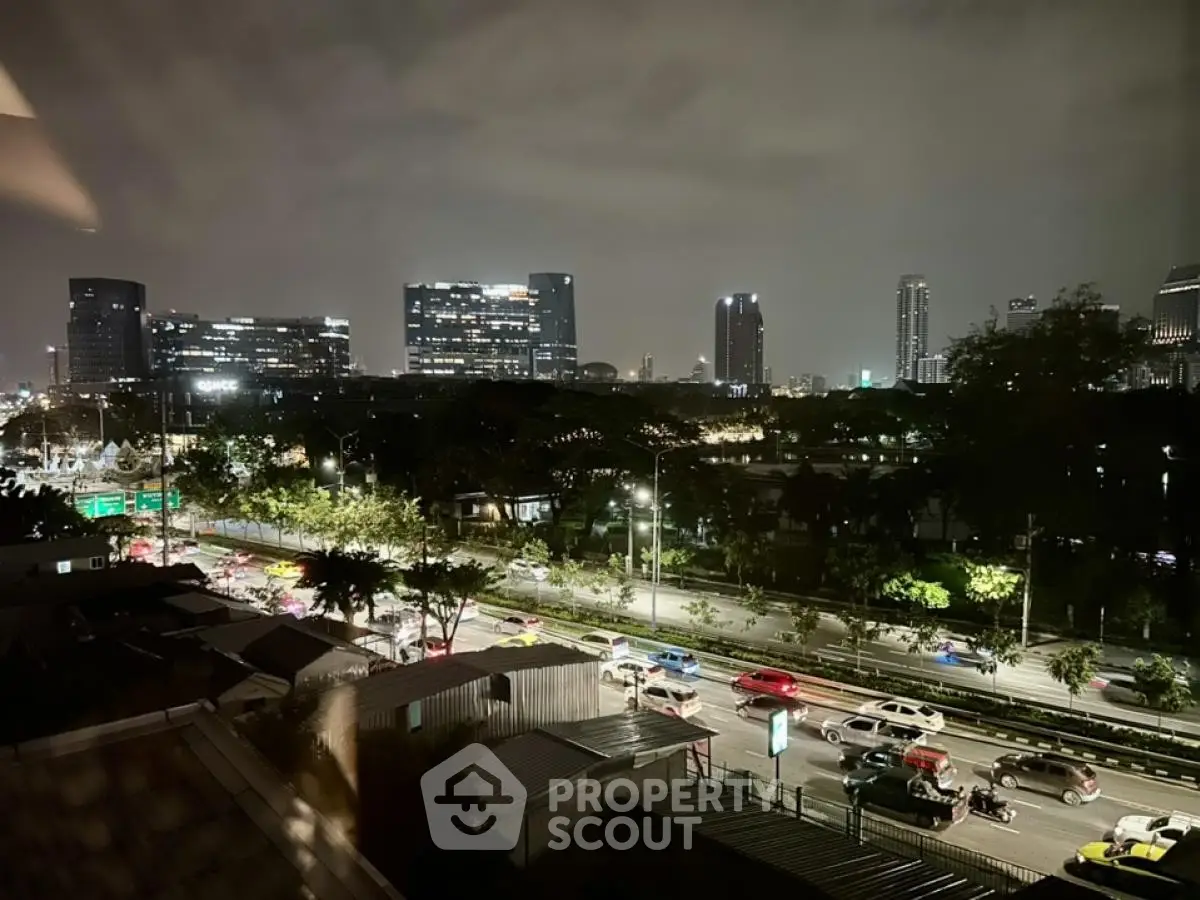 Stunning cityscape view from a high-rise building at night, showcasing vibrant urban life and skyline.
