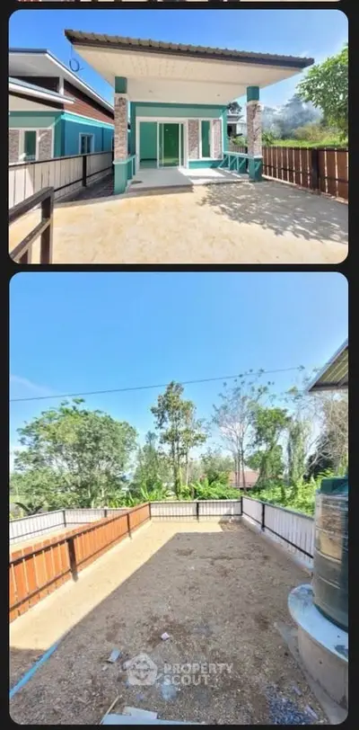 Charming single-story home with spacious outdoor area and lush greenery views.