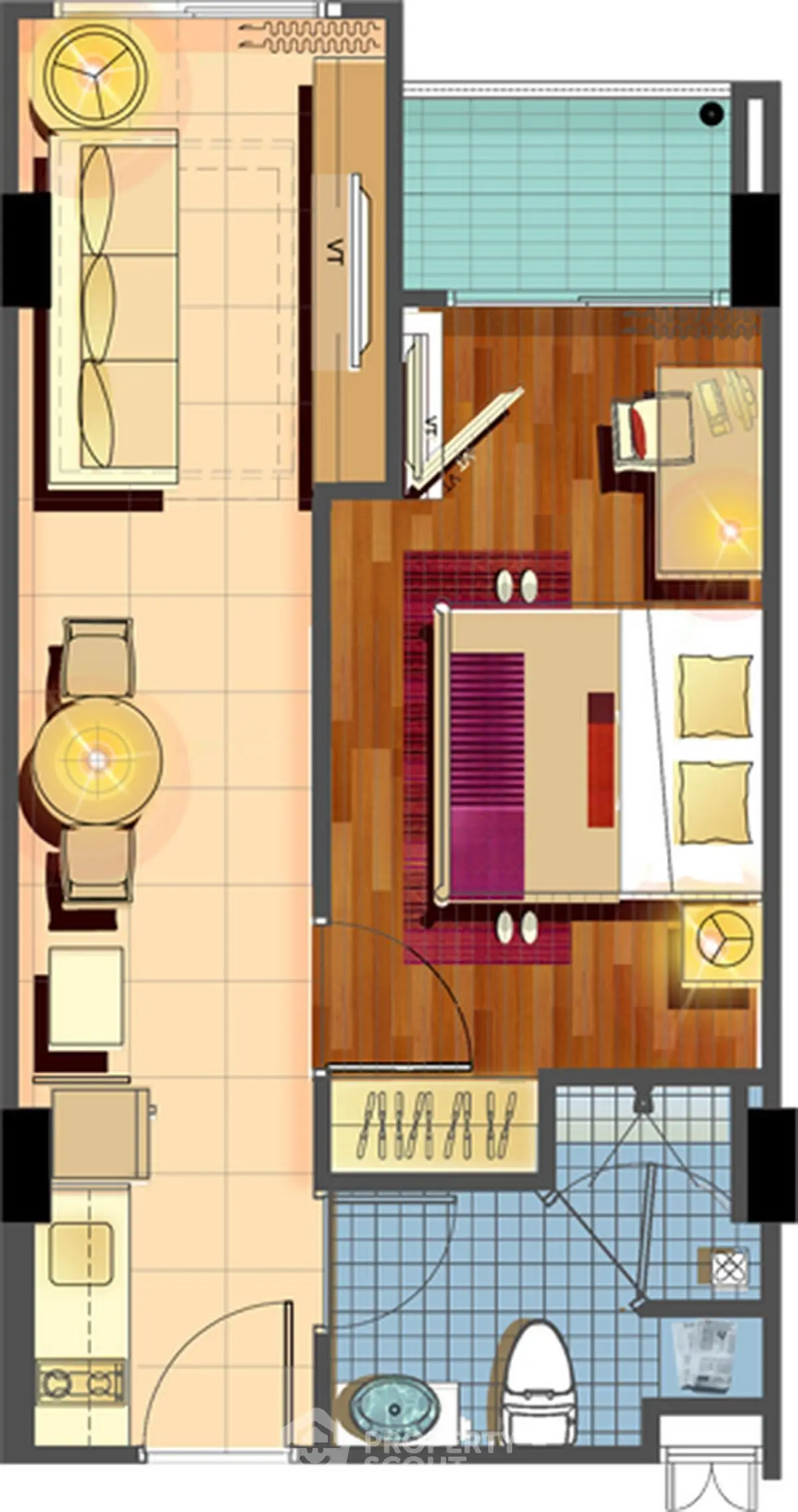 Modern apartment floor plan with open layout and stylish design