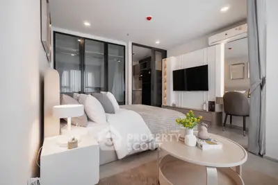 Modern bedroom with stylish decor and cozy ambiance