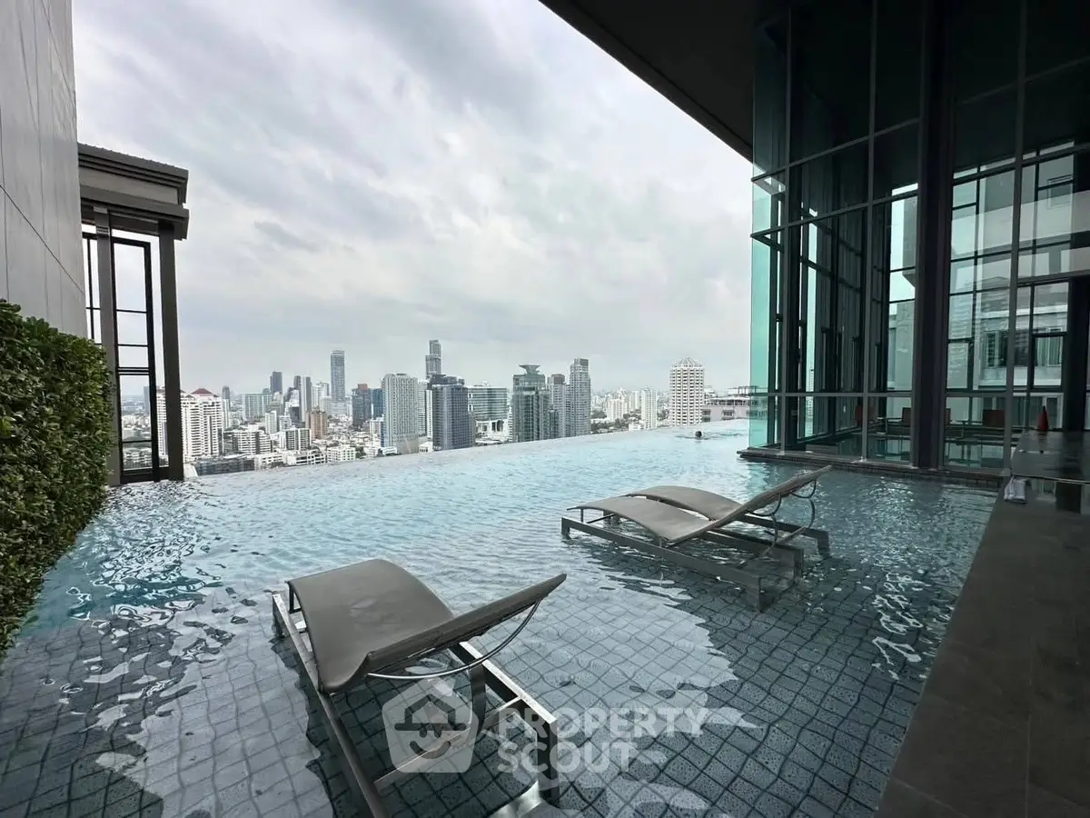 Luxurious rooftop infinity pool with stunning city skyline view