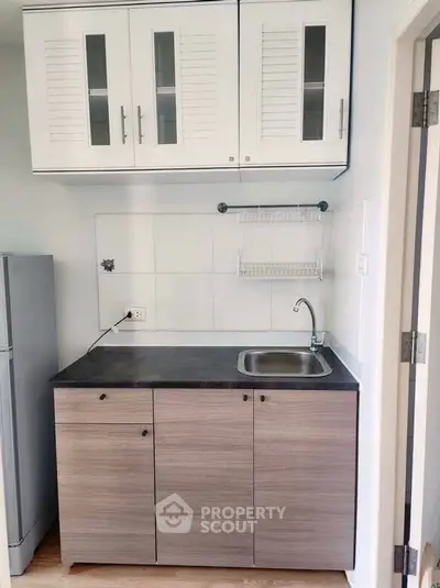 Compact kitchen with modern cabinets and sleek countertop