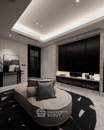 Luxurious modern living room with elegant lighting and stylish decor