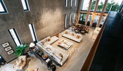Stunning modern living room with high ceilings and elegant decor