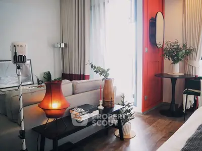 Cozy living room with modern decor and natural light