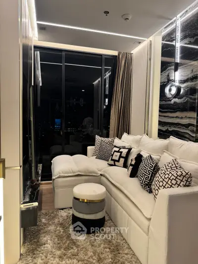 Luxurious modern living room with plush white sofa and stylish decor