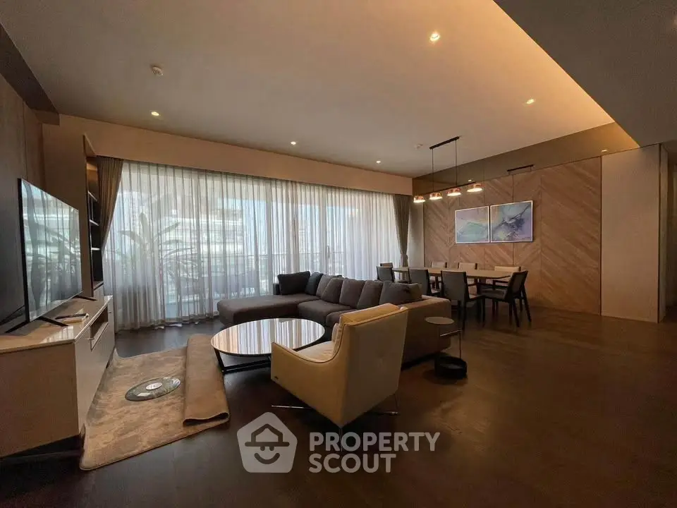 Luxurious modern living room with elegant furniture and ambient lighting