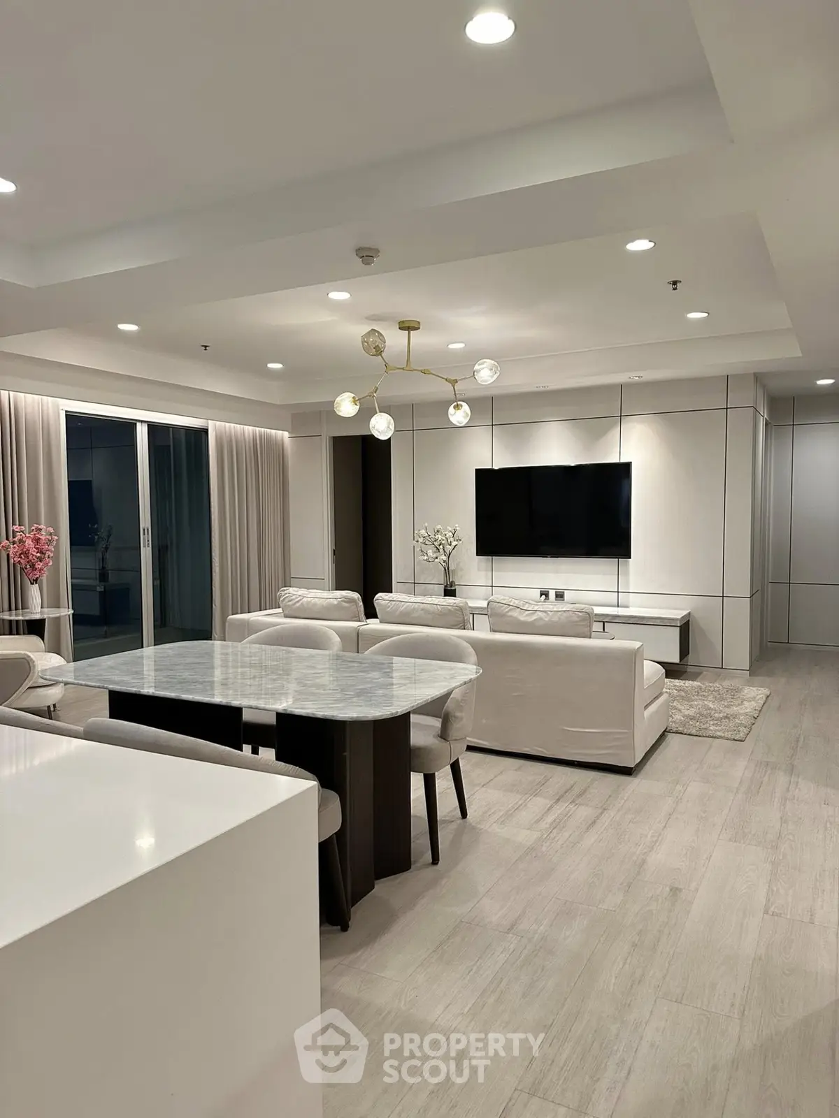 Luxurious modern living room with elegant decor and open layout