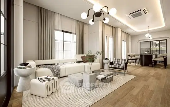 Luxurious modern living room with elegant decor and open layout