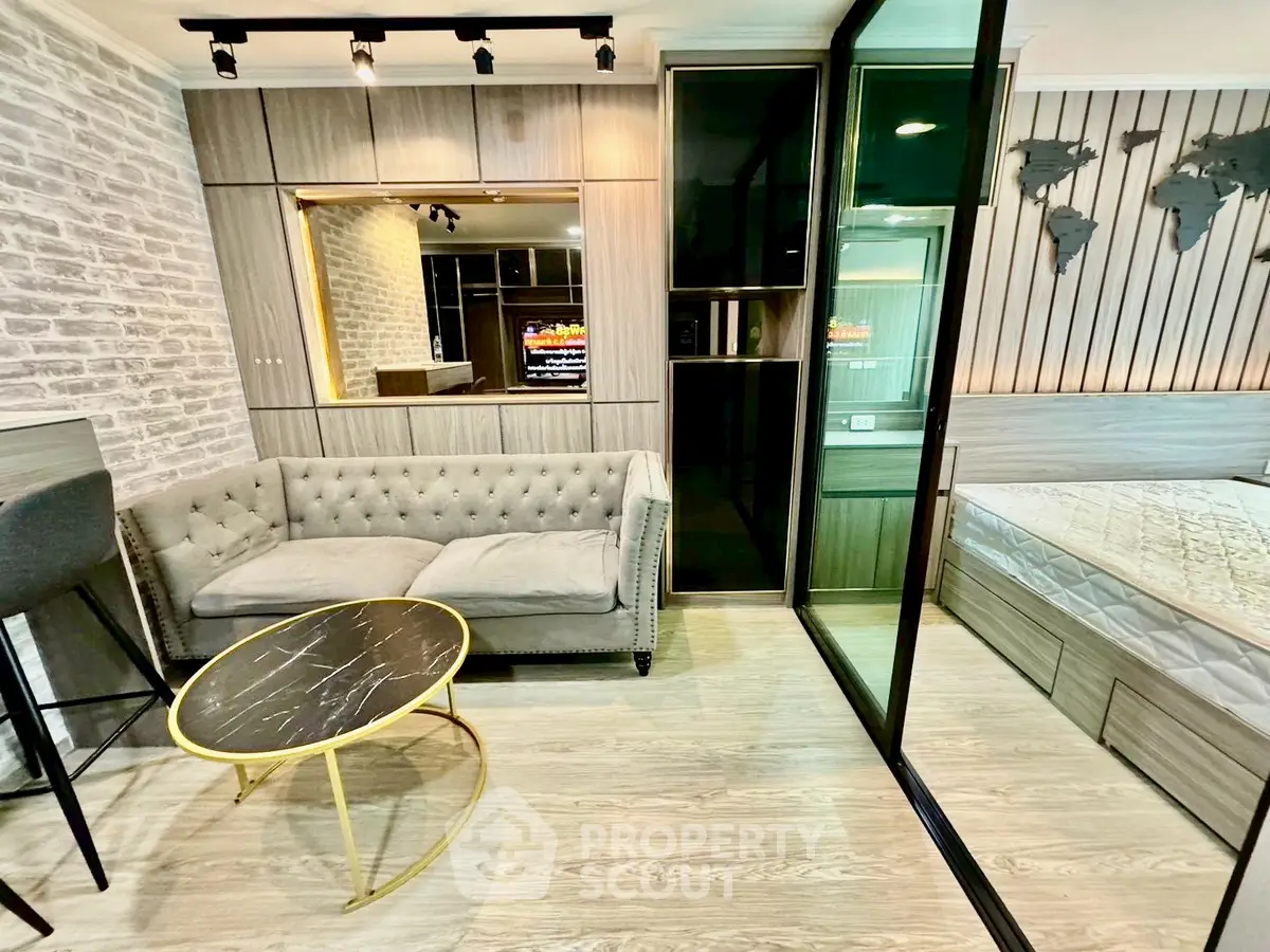 Modern studio apartment with stylish decor and cozy living area