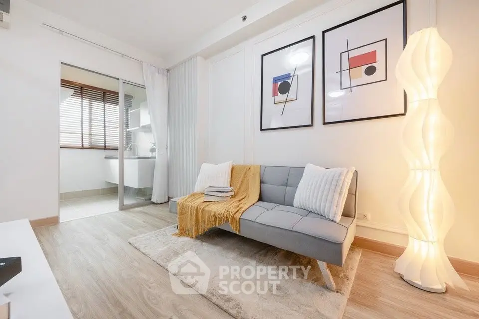 Modern living room with stylish decor and cozy seating area