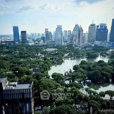Stunning cityscape view with lush green park and skyline