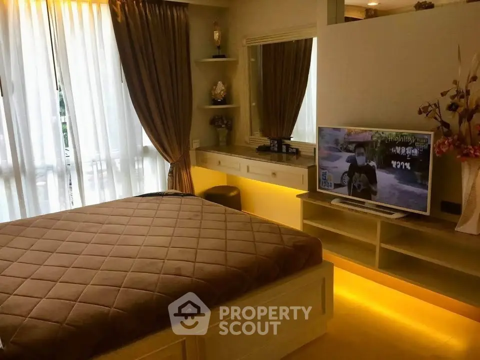 Luxurious bedroom with ambient lighting and modern decor