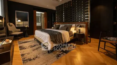 Luxurious modern bedroom with elegant decor and warm lighting