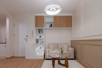 Modern living room with cozy sofa and stylish lighting