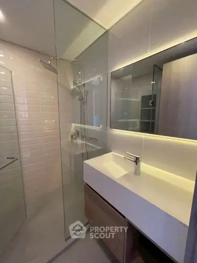 Modern bathroom with sleek glass shower and stylish vanity