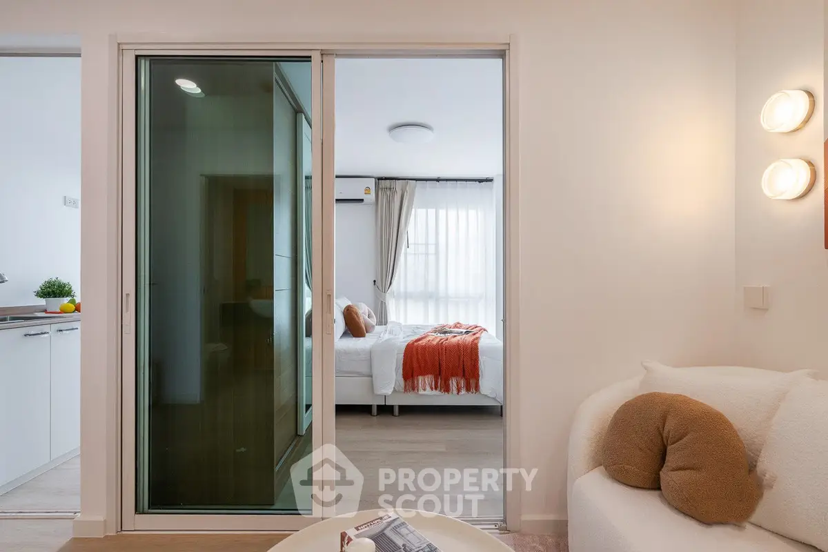 Modern apartment interior with cozy living room and stylish bedroom