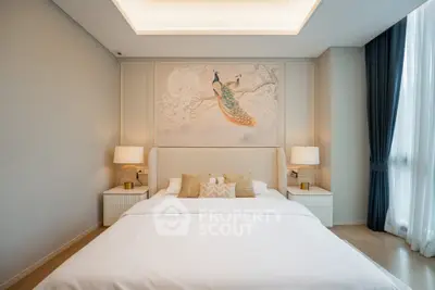 Luxurious bedroom with elegant decor and large window for natural light