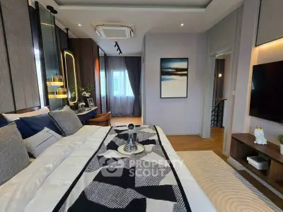 Luxurious modern bedroom with stylish decor and cozy ambiance