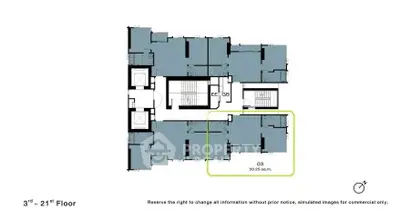 Floor plan layout for 3rd to 21st floor with unit dimensions and layout details.