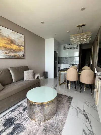 Luxurious modern living room with elegant dining area and stylish decor