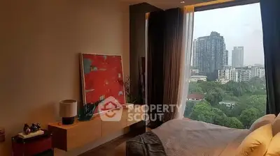 Luxurious bedroom with stunning city view and modern decor